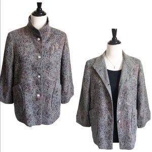 Basynu Relaxed Lightweight Blazer - Lined - Charcoal Gray - Mandarin Collar